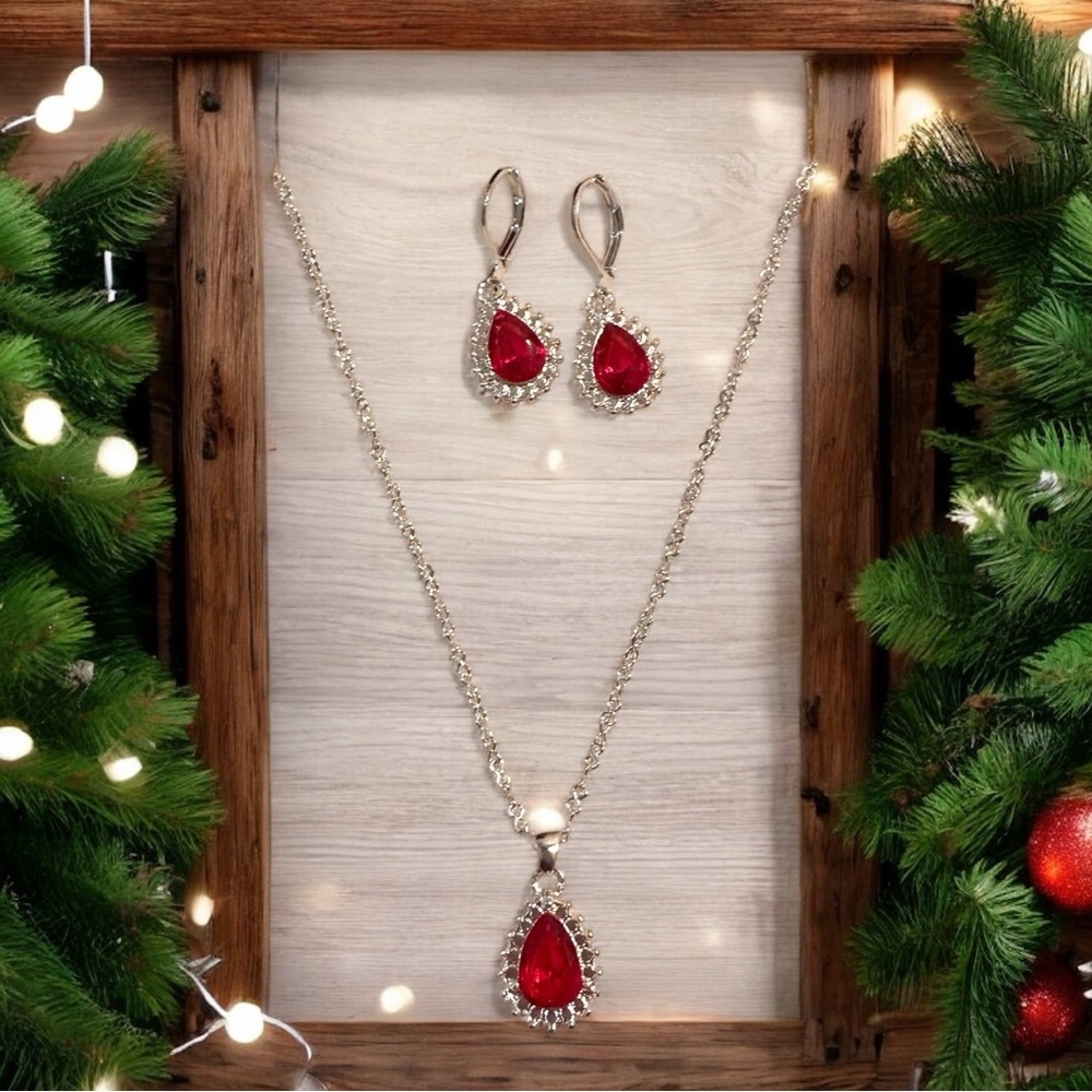 Elegant Red and Silver Jewelry Set